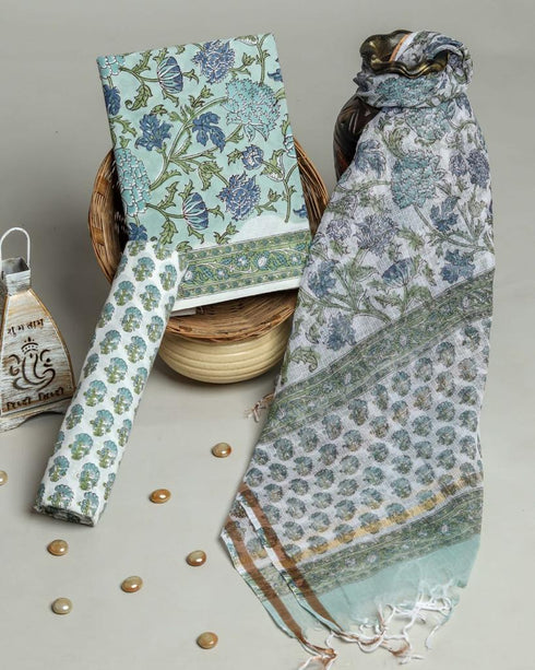 Jaal Print Cotton Suit Set with Kota Doria Dupatta (3CKD17)